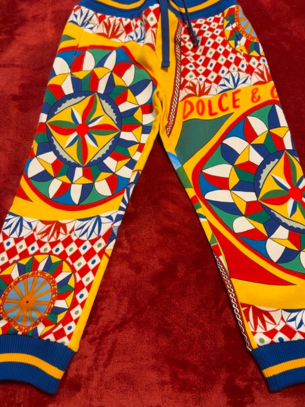 Dolce & Gabbana Blue, Yellow & Multicolor Printed Knit Joggers